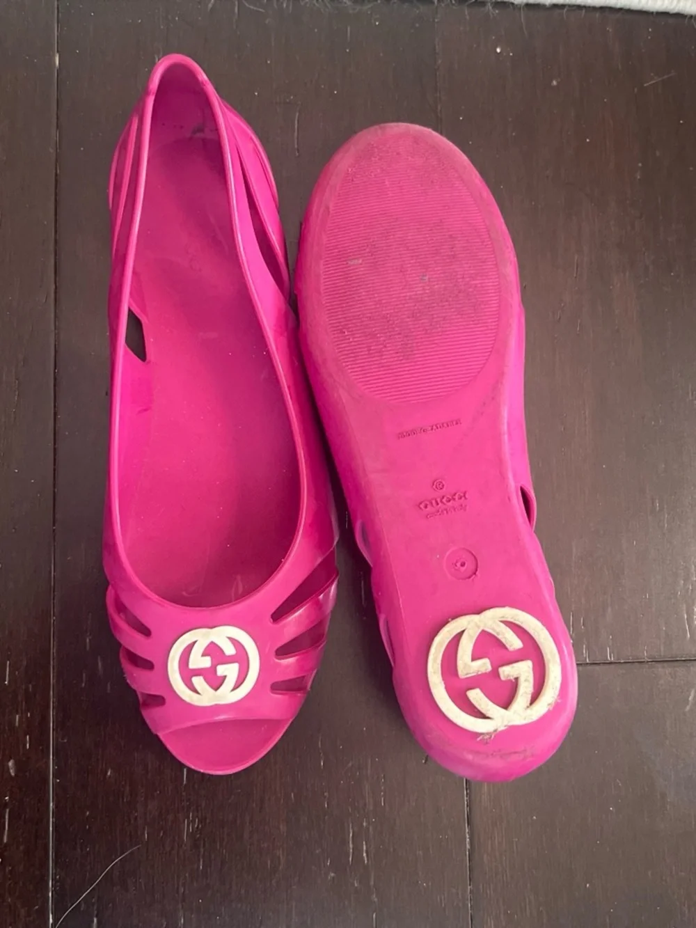 Gucci Pink Jelly Logo Peep-Toe Sandals for Kids